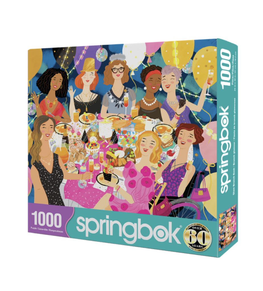 puzzle with ladies in glamourous outfits enjoying brunch for new year's day